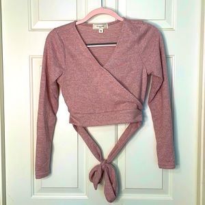 Pink Sweater- V neck with a rap around tie